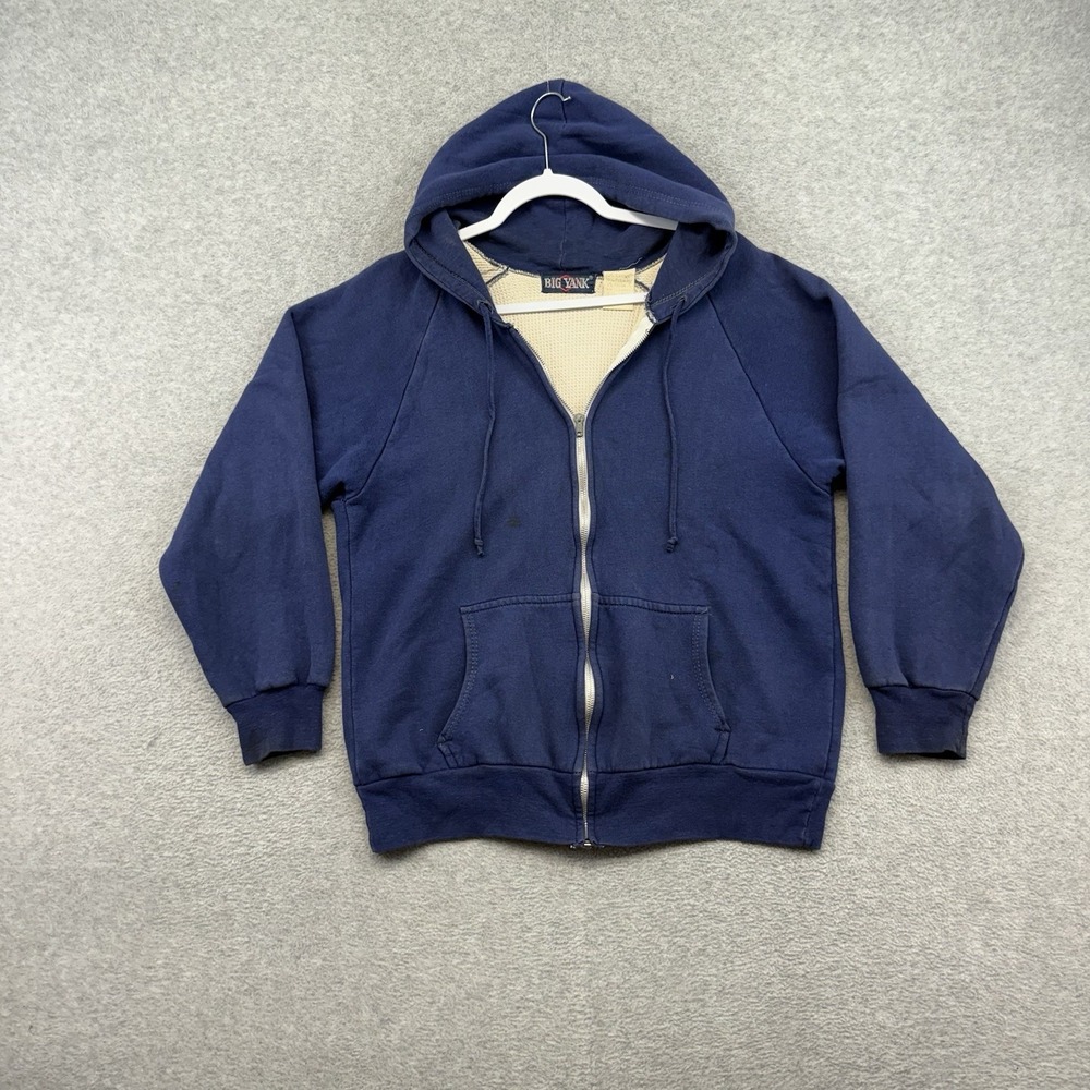 Vintage Thermal Lined Hoodie M Blue Mens Waffle Full Zip 70s 80 Heavy Big Yank